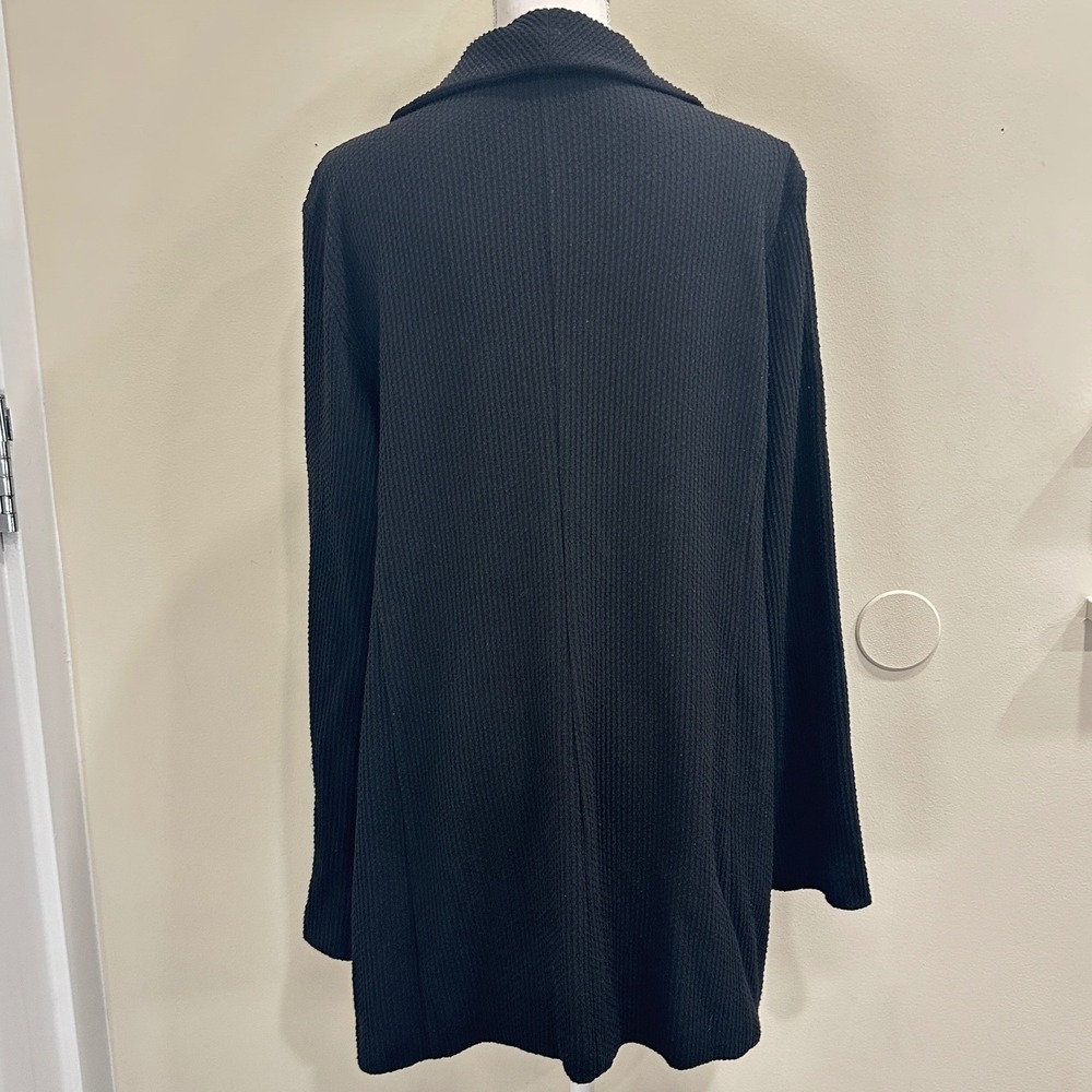 Eileen Fisher Black‎ Waffle Knit Shawl Collar Longline Cardigan Large Minimalism - Picture 2 of 8